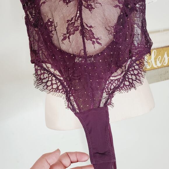 NWT Free People Show Off Fig Purple Sheer Lace Halter Bodysuit S - Picture 5 of 11